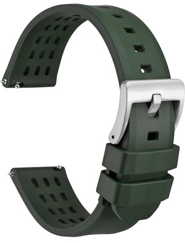 WOCCI 22mm Rallye Uhrenarmband, FKM Gummi Armband, Schnellverschluss, Silberne Gebürstete Schnalle (Grün)