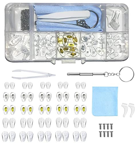 50pcs Spectacle Repair Kit,25 Pairs Push Silicone Glasses Nose Pads,Nose Pads for Glasses Push fit for Glasses PVC Silicone Glasses Screws Tweezers Mirror Cloth Glasses Repair Kit