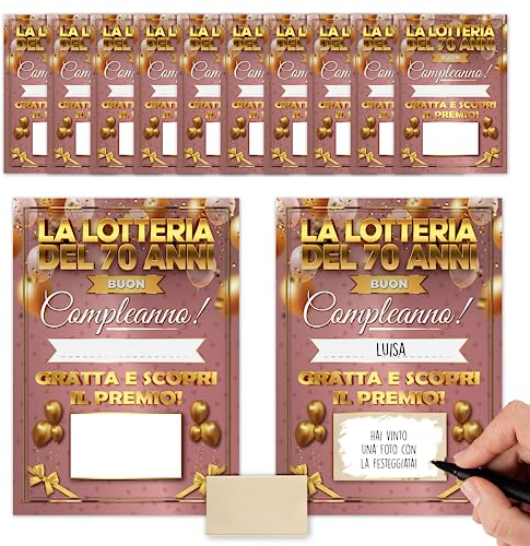Juego de tarjetas para rascar personalizadas para cumpleaños – La lotería de 70 años – 12 tarjetas rasca y descubre para cumpleaños – Tarjetas raspables para entretener a los invitados – Idea regalo