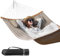 Bathonly Große Outdoor Hängematte für 2 Personen, 3m doppelhängematte, Gesteppte Stoffschaukel mit Faltbarer, gebogener Stange, abnehmbarem Kissen, Tragetasche, bis 204 kg belastbar, Beige