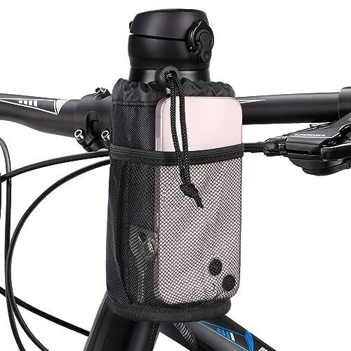 Figarge Porte-bouteille de vélo - Sans vis - Avec support - Porte-bouteille de vélo avec poches en filet - Accessoire de vélo pour poussette - Noir