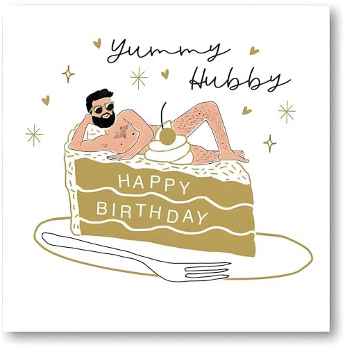 Hammond Gower Husband Funny Birthday Card - Yummy Hubby Birthday Cake with Foil and Embellishments - Eco-Friendly and Recyclable