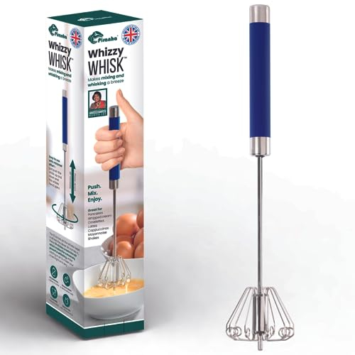 Piranha Whizzy Whisk | Stainless Steel Hand Push Whisk | Semi-Automatic Egg Beater | Portable for Baking, Mixing & Whipping | Easy to Clean Kitchen Gadget for Effortless Cooking (Blue)