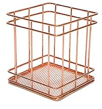 rongweiwang Space-saving Office Storage Desk - Durable And Easy-to- Pen Holder Multi-functional Metal Storage Organizer Pencil Pot, Rose Gold,Square pen holder, 10 * 9 * 9cm
