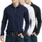 HUAKANG 3Pack Long Sleeve Polo Shirts Mens Wicking Quick Dry Golf Tennis Shirts Gym Running Tops Sports Long Sleeve Polo T Shirts 0508-Black White Navy-M