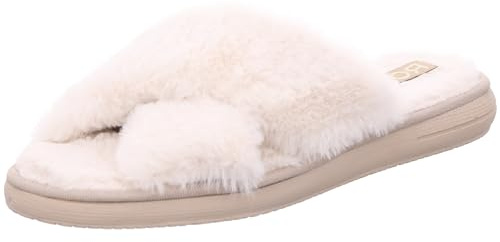 Rohde Damen Pantoffel Hausschuh Pantolette Plüsch Flauschstoff Lodi 7024, Größe:38 EU, Farbe:Beige