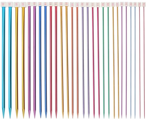 MOUYAT Set di ferri da maglia colorati, 28 pezzi/14 paia di ferri da maglia a punta singola, 14 misure da 2 a 10 mm, in alluminio, per lavori fai da te, lunghezza 35 cm