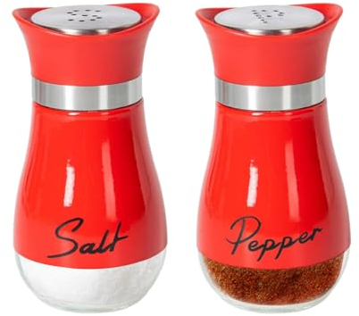 Yuqilin 2 Pièces Salieres et Poivrieres Set, Acier Inoxydable Salières et Poivrières, Saliere en Verre, pour Peut être Utilisé Dans les Maisons, les Cuisines, les Restaurants(Rouge)