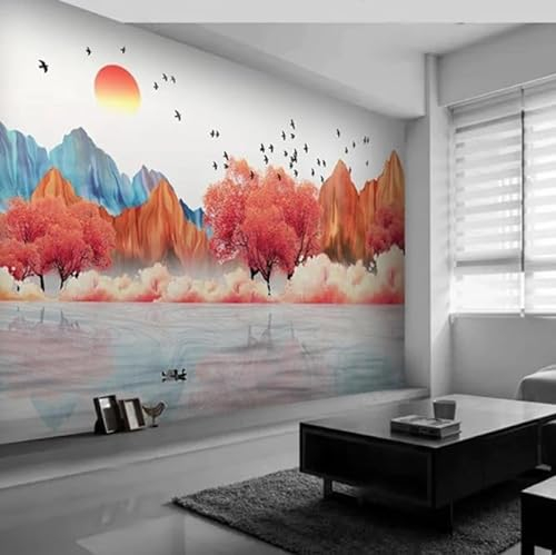 Fototapete Herbst Wald Landschaft 3D Tapete für Schlafzimmer Wohnzimmer Dekor Kunst Wandmalerei 350CM(W)*256CM(H)