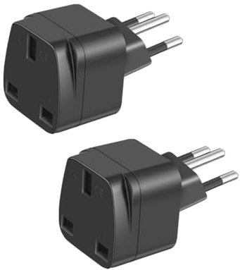 HKFENG UK to Brazil Travel Plug Adapter, Brazilian Power Adaptor Type N for UK to Brazil (Black 2 Pack)