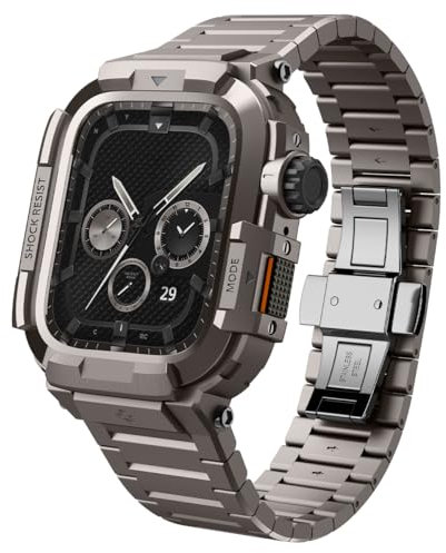 Spigen Cover con Cinturino Metal Armor Pro compatibile con Apple Watch Serie 9/8/7 45 mm- Gunmetal