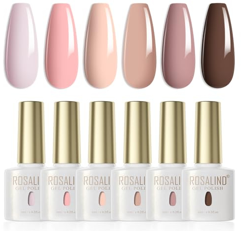 ROSALIND Esmaltes Semipermanentes para Uñas Rosa Nude Avena Marrón 6 Colores Kit Pintauñas Semipermanentes Uñas de Gel UV LED Esmaltes en Gel Nail Polish 6ml