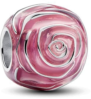 LaMenars Pink Rose in Bloom Charm für Armbänd 925 Sterling Silber Bead Women Charms Mother's Day Birthday Anniversary Jewelry for Girls Wife