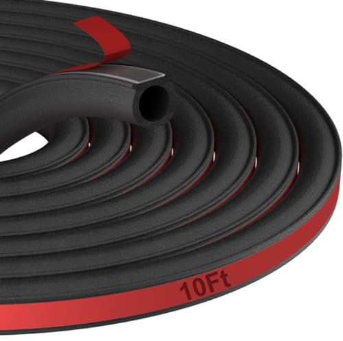Jobon Car Door Seal Automotive Weather Stripping, Self Adhesive Rubber Seal Strip, D-Shape Car Door Soundproofing Weatherstripping, Car Door Rubber Sealing Strip for Truck Hood (10*10mm, 300CM/10Ft)