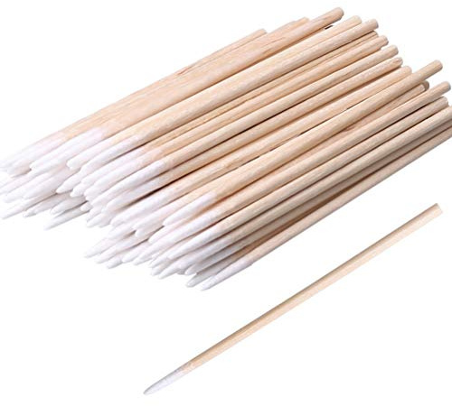 RIKWOG 200 Stück spitze Wattestäbchen, 10,2 cm, Präzisions-Microblading-Wattestäbchen, Applikator für Augenbrauen, Tattoo, Schönheit, Make-up, Nagelreinigung, Holzgriff, spitze Spitze Kopf