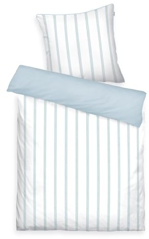 TOM TAILOR Satin-Bettwäsche, 70x90 cm + 140x200 cm, 100% Baumwolle/Satin, mit farbiger Paspel am Kissen, Wendemotiv, Markenreißverschluss, CLASSIC SATIN STRIPES Weiß, Hellblau (Light Lemon, Sky Blue)