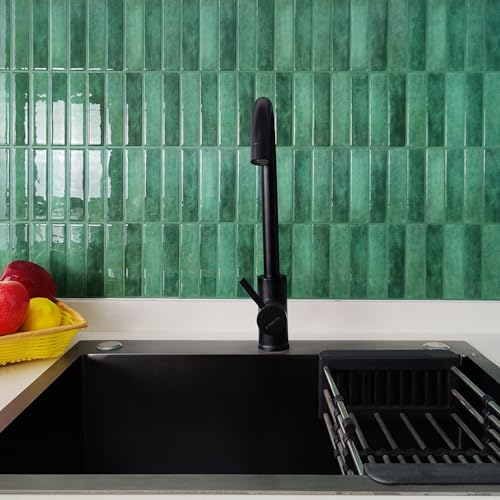 Alwayspon 10 Sheet 10''x10inch Green 3D Vinyl Wall Tile Sticker Transfers, Peel and Stick Self-adhesive Waterproof Splashback Stick on Tile Decals for Kitchen Bathroom Wall