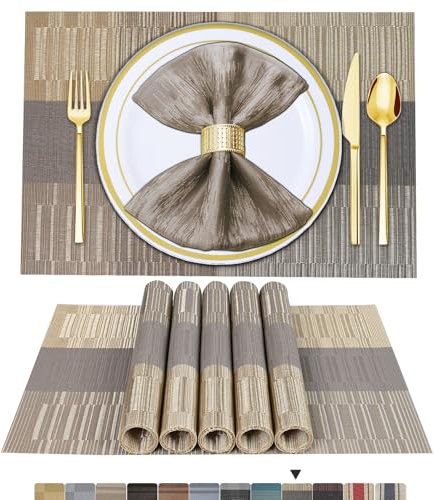 BETEAM Platzsets Abwaschbar 4er Set Vinyl Tischsets für Esstisch Waschbar Küchen Platzdecken Langlebige Tischsets für Drinnen Draußen-04 Gold, 4er Set