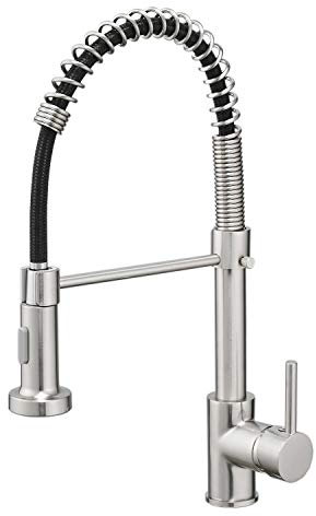 SHUNLI Kitchen Sink Mixer Tap - Spring Kitchen Tap with Pull Down Sprayer - Bar Tap Single Handle High Arc 360° Swivel - Stainless Steel Brushed Nickel