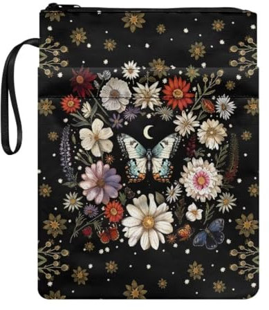 Wanyint Book Sleeve Book Protector Book Covers for Paperbacks Washable Fabric Book Pouch for Women Teachers Friends 11.4 x 8.7 Inch, Butterfly Daisy Flower Moon Black