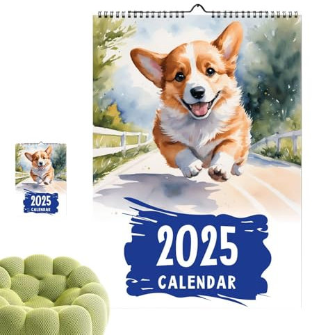 Wonsfuleu Corgi-Monatswandkalender,Corgi-Kalender 2025 - Monatlicher Wandkalender mit Spiralbindung,Niedlicher Corgi-Jahresplaner, 12-Monats-Kalenderplaner zum Organisieren und Planen