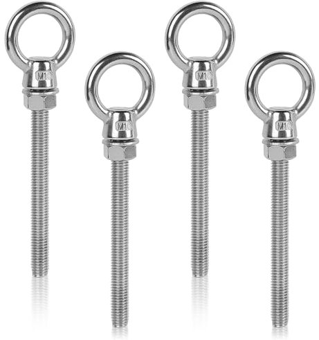 EFUTURETIME 4 x Tornillo con Anilla M10 x100mm Tornillo con Argolla de Acero Inoxidable 304 para Fijación y Suspensión, Perno