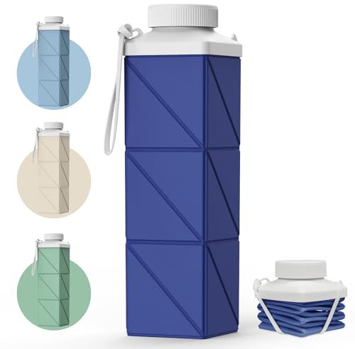 Mefold POMKAKA Collapsible Water Bottles 720ml(24.3oz), 2nd Generation Leakproof BPA-Free Travel Water Bottle,Lightweight Reusable Water bottle for Cycling Gym Camping Sports, Deep Ocean Blue