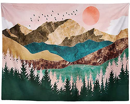 Wandteppich Pink Sun Mountain Wandbehang Weich Wandteppiche Wandkunst für Schlafzimmer Wohnzimmer Wandtuch Waschbar Wandteppich Aesthetic Wohnkultur Tapestry 100x75 cm