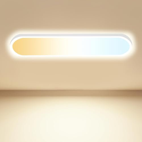 ONDTA LED Panel Deckenleuchte 32W mit Fernbedienung, 80x20 CM 2700K-6500K 4350LM Oval Tageslichtlampe Decke, Speicherfunktion, IP44 Badezimmer lampe für Wohnzimmer Schlafzimmer Flur Büro Werkstatt