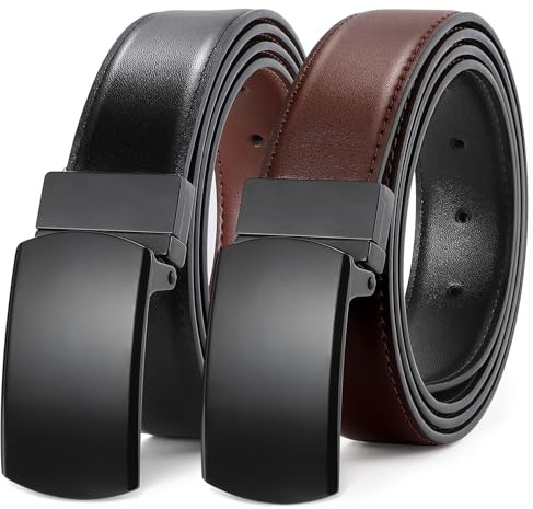 LEACOOLKEY Cinturón reversible de cuero para hombre, cinturón de vestir de 3,3 cm, para regalo, casual, golf, pantalones, camisas, recortado para adaptarse, A-negro+café, Fit waist 46-50''(belt