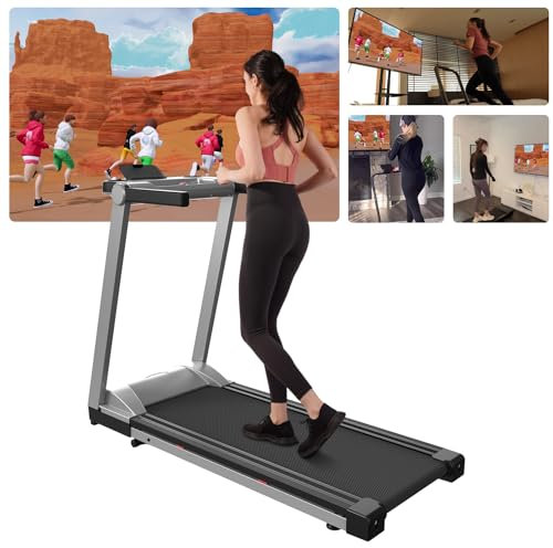 Lacuffy Laufband Klappbare 16 km/h Geeignet für High-Tech-Geräte, Raceable Laufbänder mit Steigung Max 158kg, Laufband für Zuhause mit APP-Steuerung, Treadmill mit KI-Training und Multi-Runner-Rennen