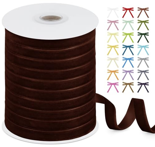 Uiopa Samtband Dunkelbraun 10mm x 45m Geschenkband Samt Schleifenband Vintage Samt Band Dekoband für Geschenke Verpackung, Kränze, Einladungen, Haarbändern, DIY Handwerk
