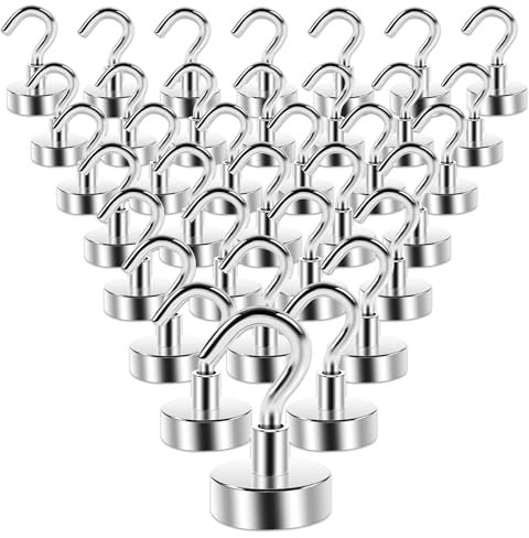 Anelueeoo 35 Pezzi 16mm Ganci Magnetici, Gancio Magnetico Magneti al Neodimio Con Gancio Con Occhielli Rotondi Ganci MagneticiPer Frigorifero Da Cucina, Campeggio, Soffitto, Griglia, Ufficio