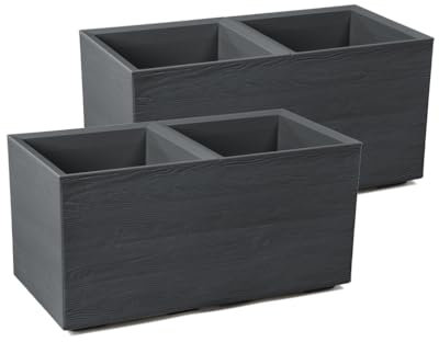 Kreher® XL Pflanzkasten Pflanzkübel Übertopf 'Eco Wood' in verschiedenen Größen. Tolle Holz Optik in Anthrazit! Aus robustem, recyceltem Kunststoff. (2, 80x40x40 cm)