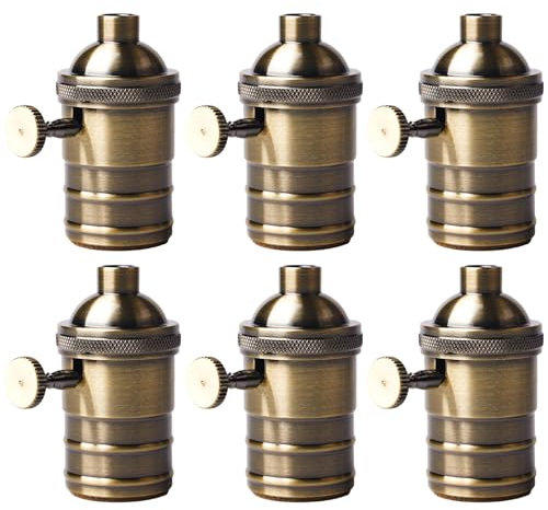 WIYETY Lot de 6 douilles en aluminium vintage : 220 V E27 en bronze avec interrupteur rotatif, adaptateur de plafonnier, lampe LED, décoration rétro, luminaire suspendu, luminaire