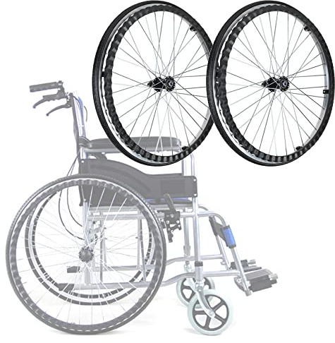 Rollstuhl-Räder, 61 cm, 2 Stück, Polyurethan, Vollreifen, Rollstuhlrollen, Aluminiumlegierung, Nabe für Rollstuhl, Hinterrad, mit Kugellagern
