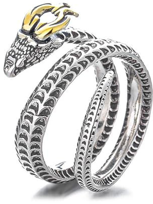 Auriselle Herren Wikinger Ring Verstellbarer Ring mit Drachen-Schlange Muster, Offene Retro Punk Hip Hop Gothic Schmuck, Unisex Vintage, Party Geburtstag/Weihnachten Geschenk für Männer Jungen Damen
