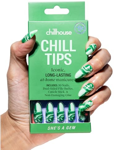 Chillhouse - Chill Tips, Press on Nails Kit - She's A Gem (Almond) - 24 Nail Shapes and Sizes - Up to 3 Weeks Wear - Customisable Fit - Reusable - Latina Founded