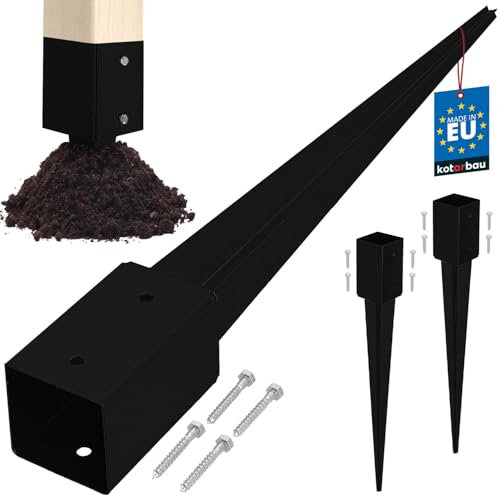 KOTARBAU® 2 Stk. Pfostenträger zum Einschlagen 81x81x750mm verzinkt-pulverbeschichteter Stahl Einschlaghülse Erdanker Einschlagbodenhülse Gartenzaun Erdungsspieß Bodenanker Einschlaghülsen Holzpfosten