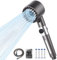 LENDOO Pommeau de Douche Haute Pression, Pommeau de Douche Anti Calcaire avec Tuyau Douche 1.5m et Support de Douche avec 4 Modes de Jets, 5pcs Remplaçable Filtre,Bouton D'arrêt Instantané (Gris)