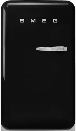 Smeg, FAB10HLBL6 Réfrigérateur Happy Bar Vintage 1 Porte, 135L, Charnières à Gauche, Froid Statique, 2 Clayettes Réglables, Porte-Bouteilles et Éclairage LED, H 97cm, Noir
