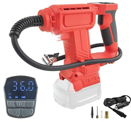 Cordless Tyre Inflator for Milwaukee 18V Battery (No Battery), Portable Air Compressor with Digital Pressure Gauge and LED Light, 120PSI Max for Car Motorcycle Bicycle Ball (No accessories)