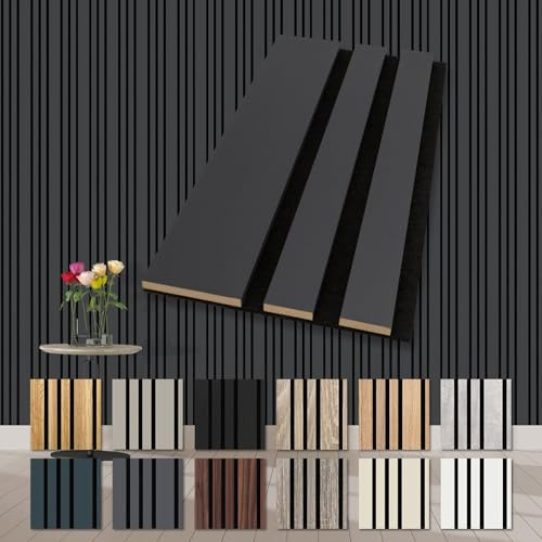 HEXIM Akustikpaneele Holz Musterstück Mila - flexible Wandpaneele Wanddeko Holzpaneele Wand Kombipaneel Wandverkleidung innen Schalldämmung Akustikfilz schwarz Black Lead