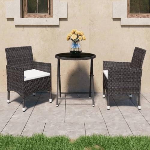 Teenpull 3-TLG. Bistro-Set aus wetterfestem Poly-Rattan & Hartglas in Braun, Outdoor Gartenmöbel-Set mit 2 Stühlen & rundem Tisch für Balkon, Terrasse & Veranda