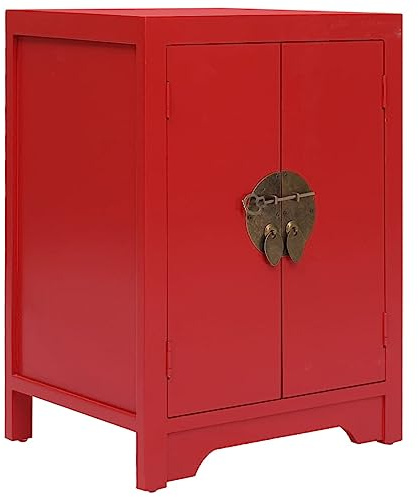 Yunovire Nachttisch Rot 38x28x52 cm, Paulownia Holz Beistelltisch mit 2 Türen, Kommode im chinesischen Stil für Schlafzimmer, Wohnzimmer, Flur, Stabiler Nachtschrank