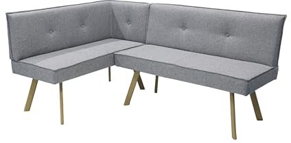 byLIVING Eckbank Ottawa, Langer Schenkel rechts, hellgrau, Eiche Natur | umlaufender Keder und Zierknöpfe, Sitzbank, Eckbank, 129 x 183, H 88, T 56 cm