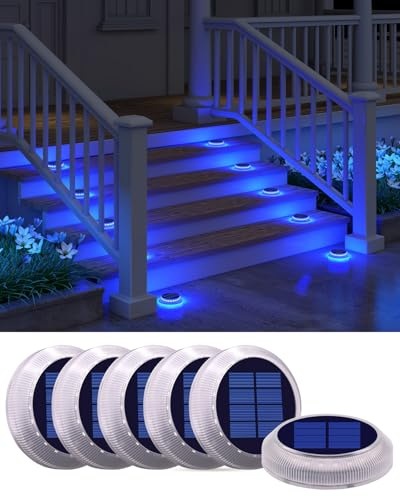 YiLaie Solar Bodenleuchten Aussen, Solarlampen für Außen, Blaues, 6 Stück | IP68 Wasserdicht, 1000mAh Batterie, Auto On/Off, LED Solarleuchten für Außen Garten,Stufen,Boden,Garten,Terrassen,zum Kleben
