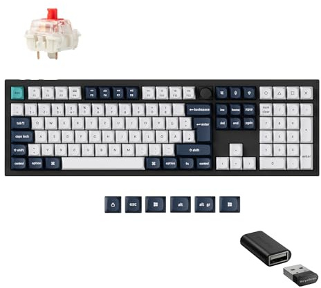 Keychron Q6 Max kabellose Custom-Tastatur, 100% ISO-DE-Layout, 2,4 GHz/Bluetooth/USB-C, Vollmetallgehäuse, programmierbar mit QMK/Launcher, für Mac/Windows, Gateron Jupiter Rot