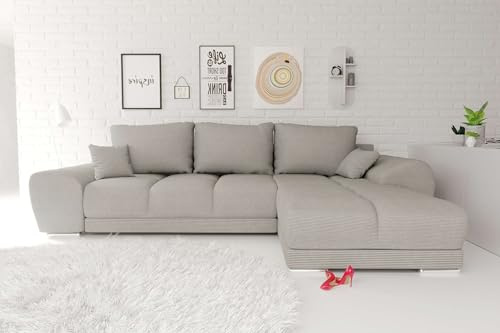 99rooms Antalya Ecksofa Polsterecke Eckcouch Cordstoff POSO Greige, mit Ottomane Rechts, mit Schlaffunktion
