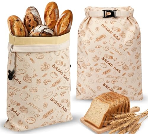 2er Set Reißverschluss & Wiederverwendbare Bienenwachs Brotbeutel – 33x43cm, Baumwolle Aufbewahrungsbeutel für selbstgebackenes Brot, Sauerteigbrot & Backwaren – Kühlschrank & Gefrierfach geeignet